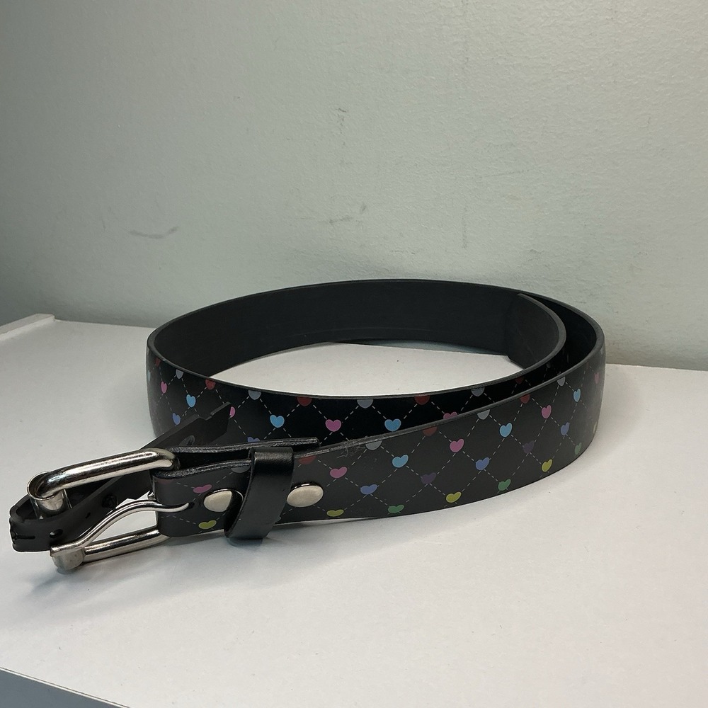 Womens Belt Rainbow Hearts‎ Manmade Leather Silver Buckle Y2K Fairy Grunge Small